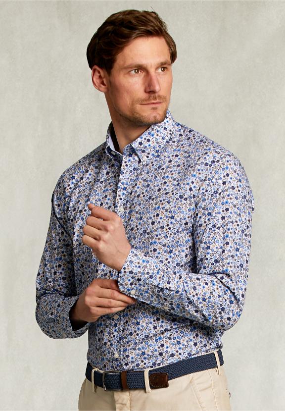 Slim Fit Floral Shirt Blue/Brown - Bleu