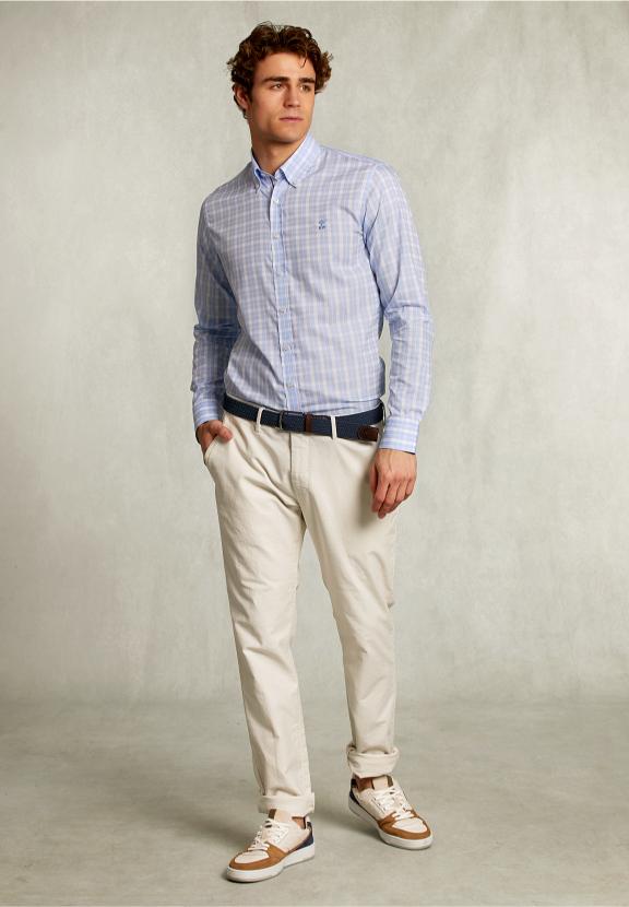 Custom Fit Checked Shirt Blue/White - Blauw