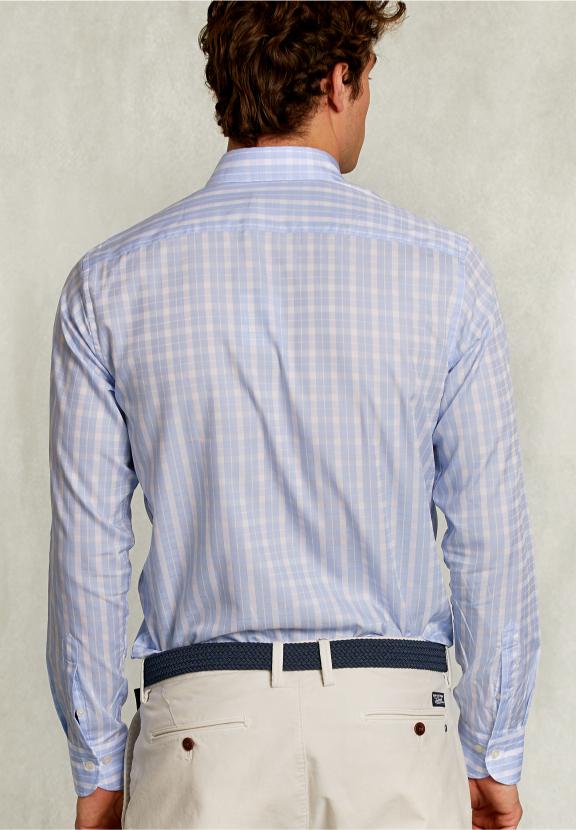 Custom Fit Checked Shirt Blue/White - Blauw