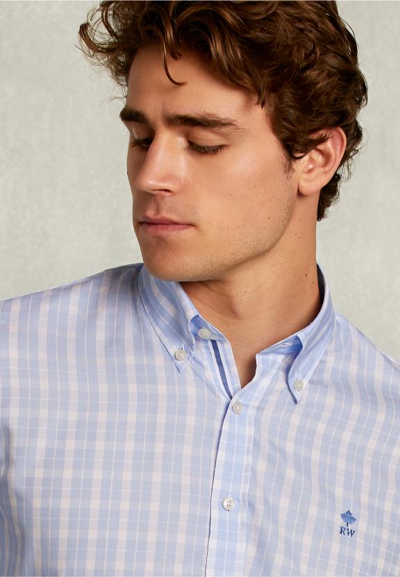 Custom Fit Checked Shirt Blue/White - Blauw