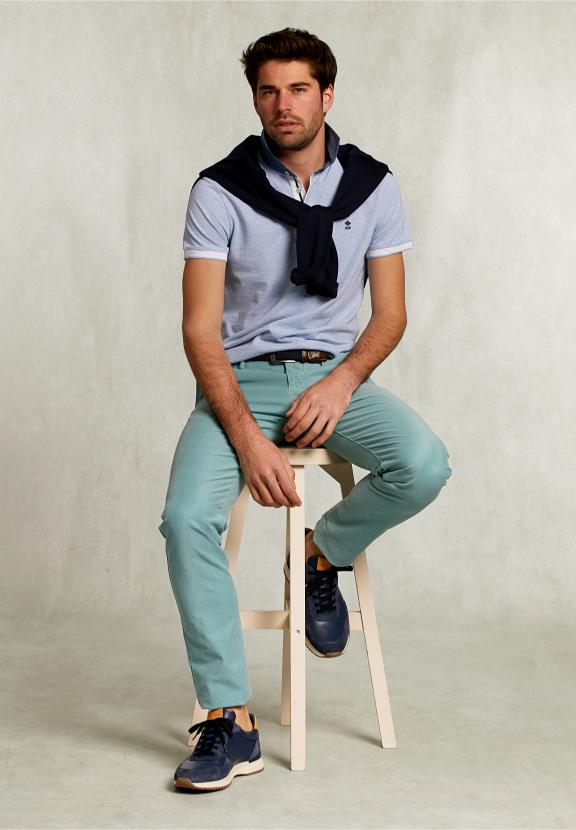 Custom Fit Cotton Polo Seawater Mix - Blauw