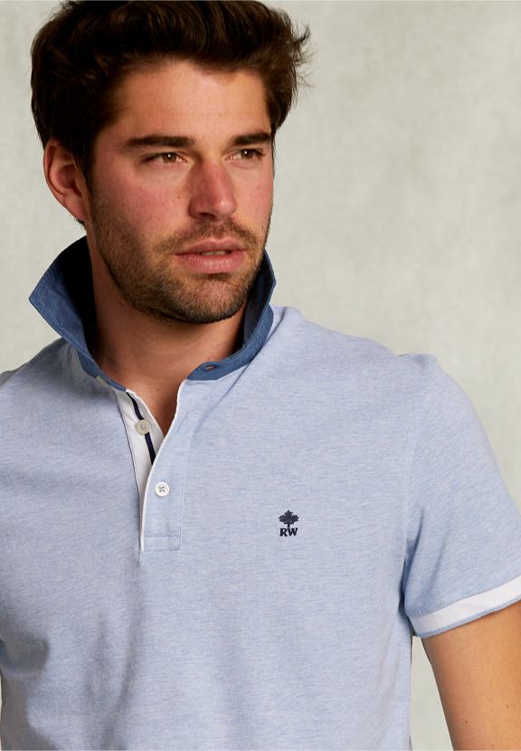 Custom Fit Cotton Polo Seawater Mix - Blauw