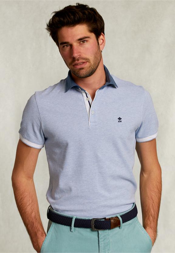 Custom Fit Cotton Polo Seawater Mix - Blauw