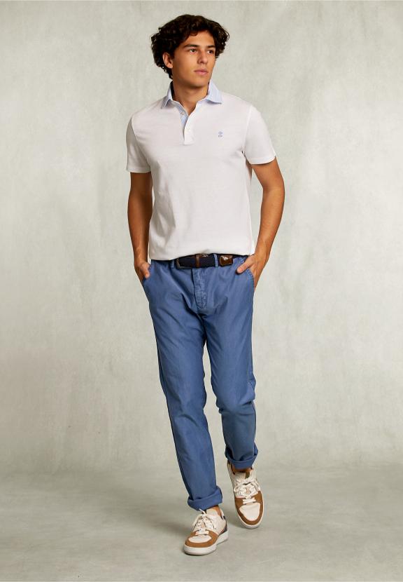 Custom Fit Cotton-Linen Polo White - Wit