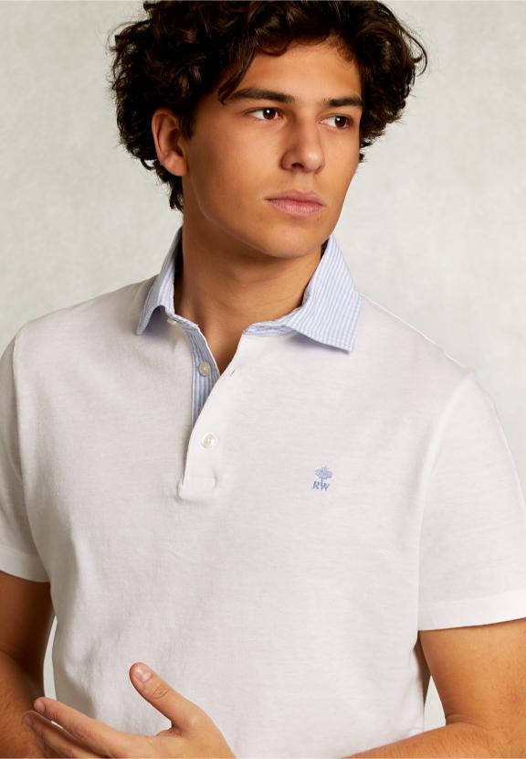 Custom Fit Cotton-Linen Polo White - Wit
