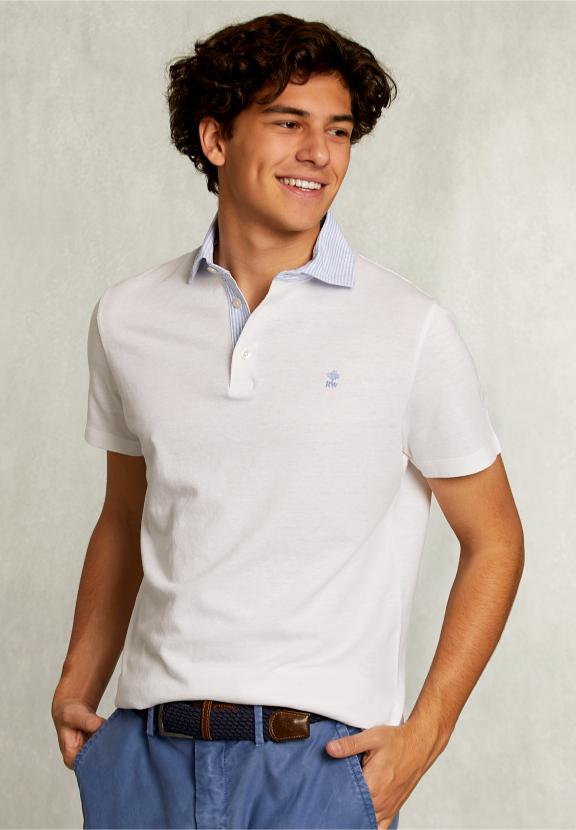 Custom Fit Cotton-Linen Polo White - Wit