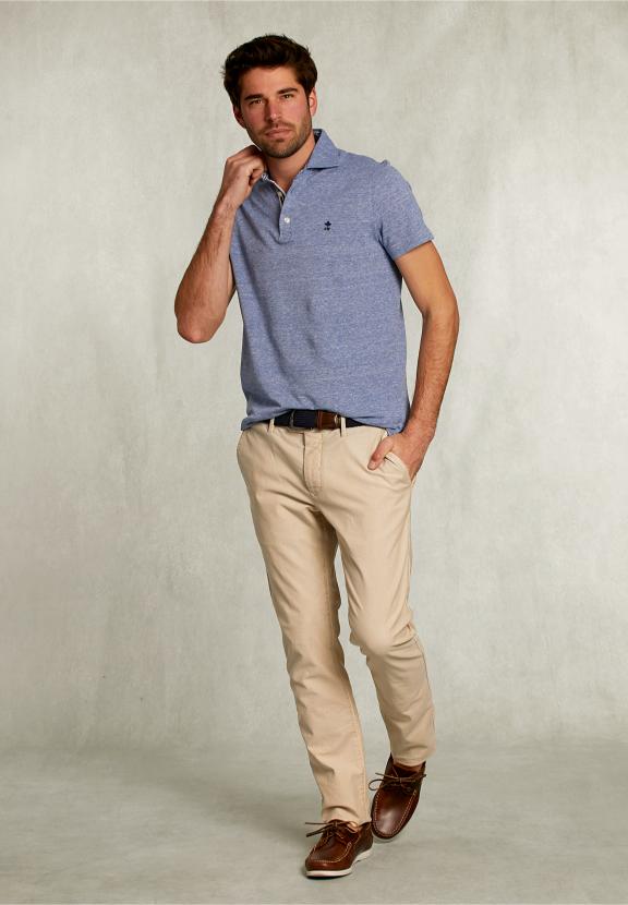 Custom Fit Cotton Polo Anon Blue Mix - Bleu