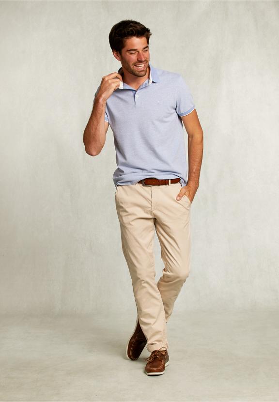 Custom Fit Cotton Polo Dark Chambray Mix - Bleu
