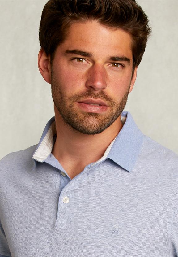 Custom Fit Cotton Polo Dark Chambray Mix - Bleu