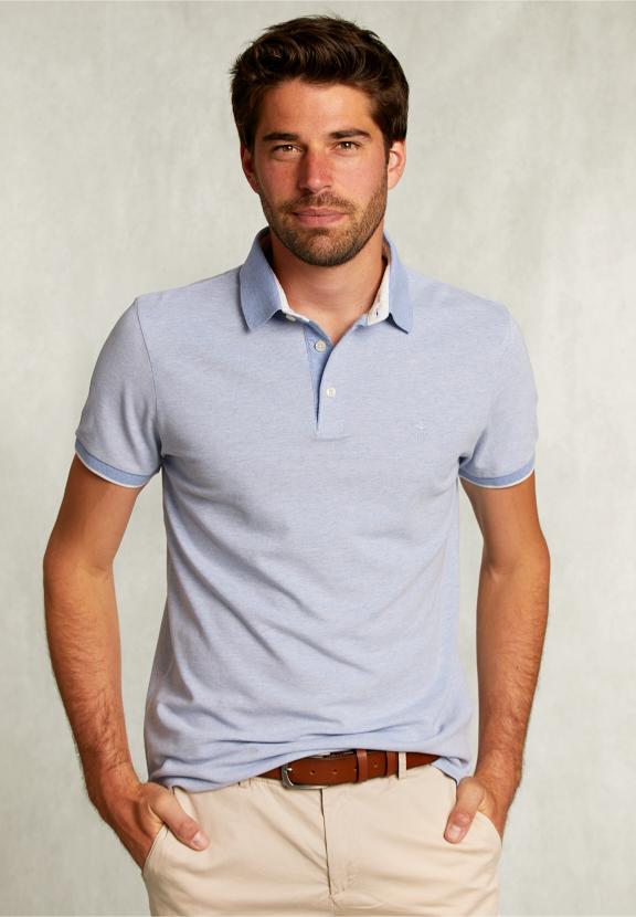 Custom Fit Cotton Polo Dark Chambray Mix - Bleu