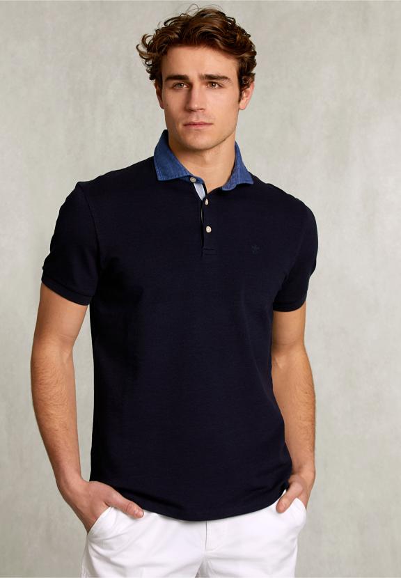 Custom Fit Cotton Polo Navy - Blauw