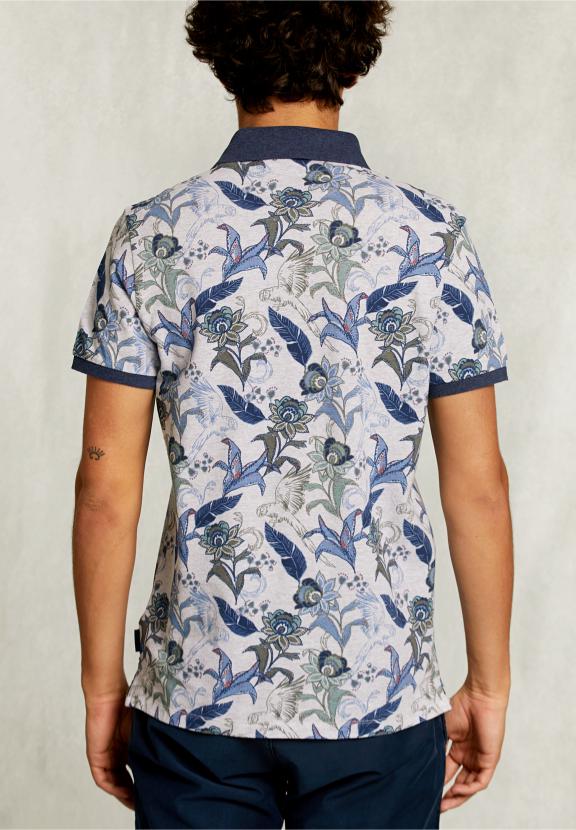 Custom Fit Cotton Floral Polo Dark Oyster Mix - Gris