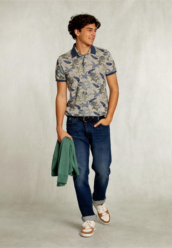 Custom Fit Cotton Floral Polo Equator Mix - Kaki