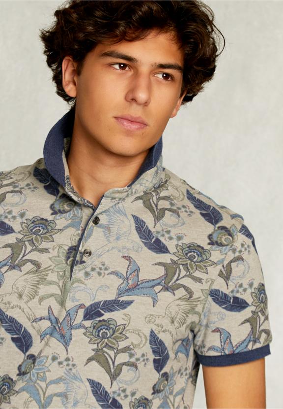 Custom Fit Cotton Floral Polo Equator Mix - Kaki