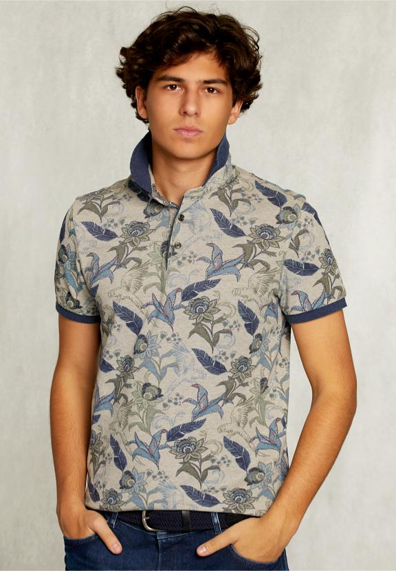 Custom Fit Cotton Floral Polo Equator Mix - Kaki