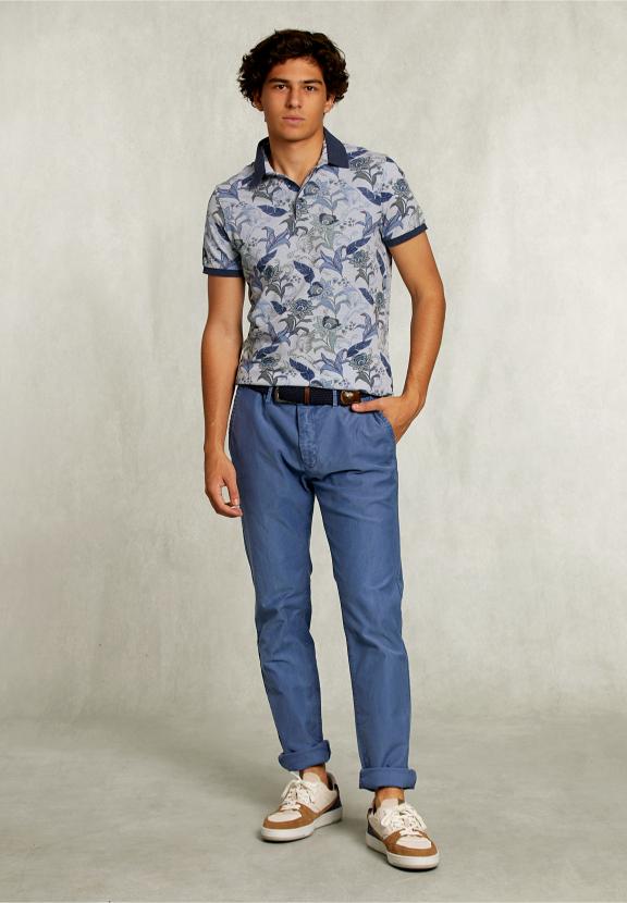 Custom Fit Cotton Floral Polo Lt Mombasa Mix - Bleu