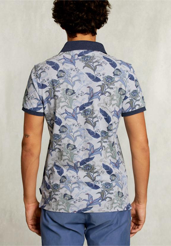 Custom Fit Cotton Floral Polo Lt Mombasa Mix - Bleu