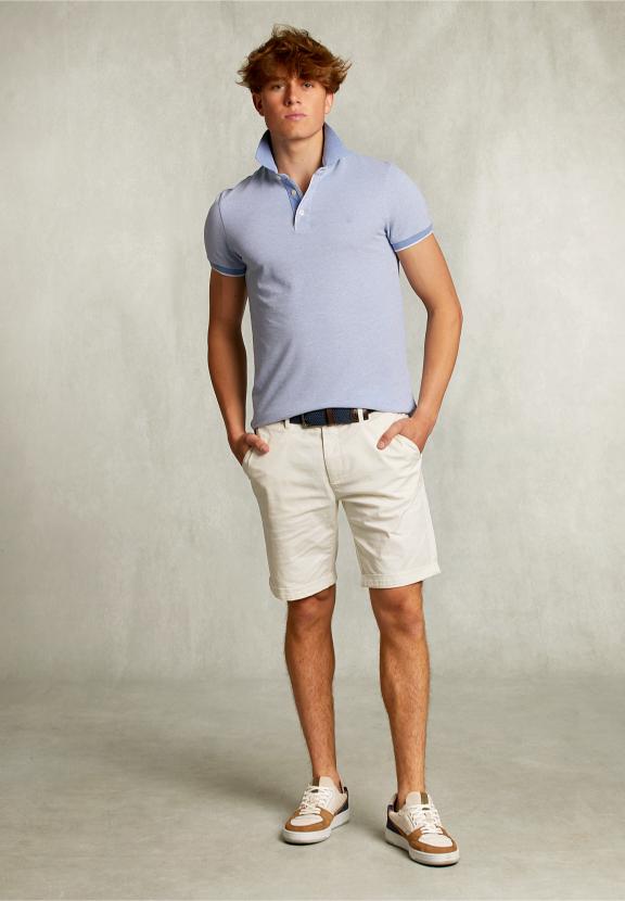 Custom Fit Cotton Polo Blue Gin Mix - Blauw