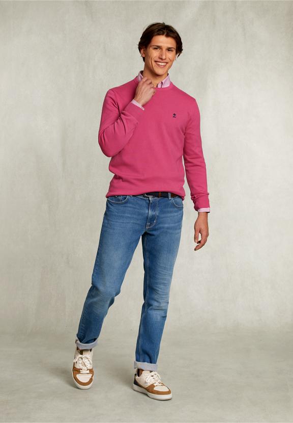 Normal Fit Basic Cotton Crew Neck Pullover Amaranth - Roze