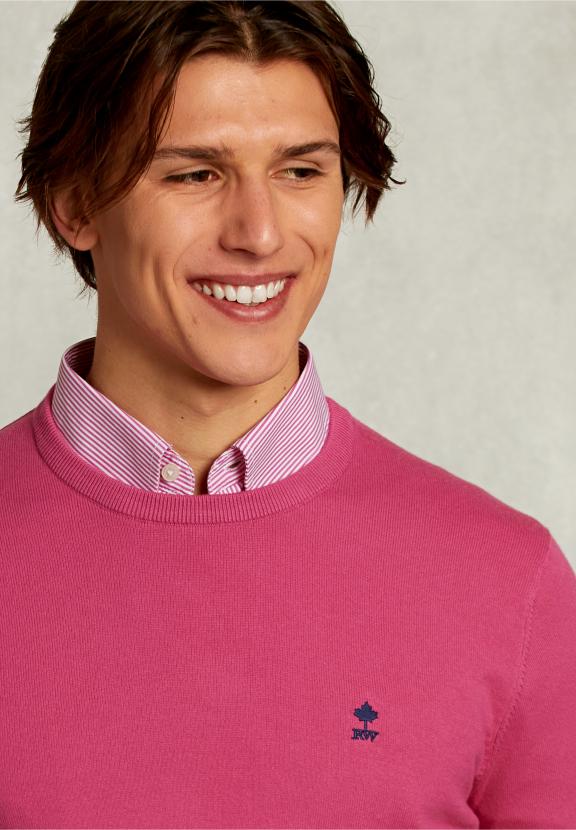 Normal Fit Basic Cotton Crew Neck Pullover Amaranth - Roze