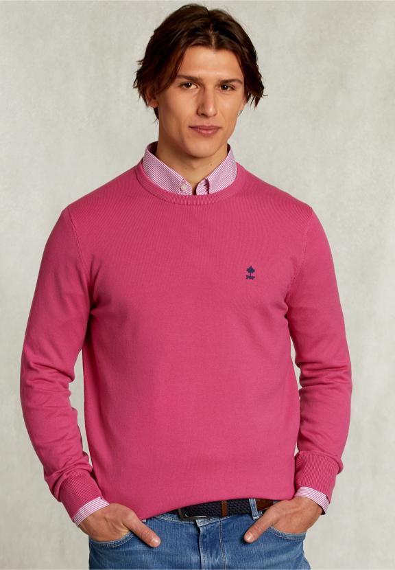 Normal Fit Basic Cotton Crew Neck Pullover Amaranth - Roze
