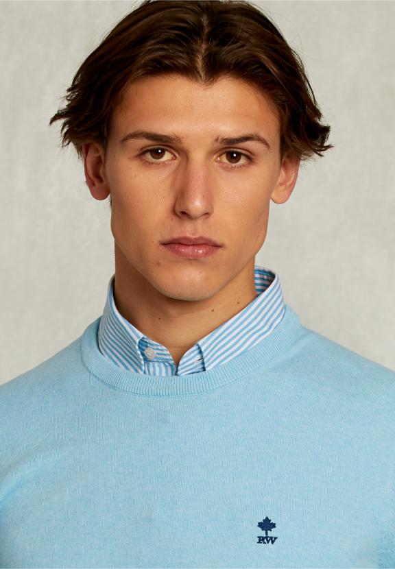 Normal Fit Basic Cotton Crew Neck Pullover Bora Bora Mix - Blauw