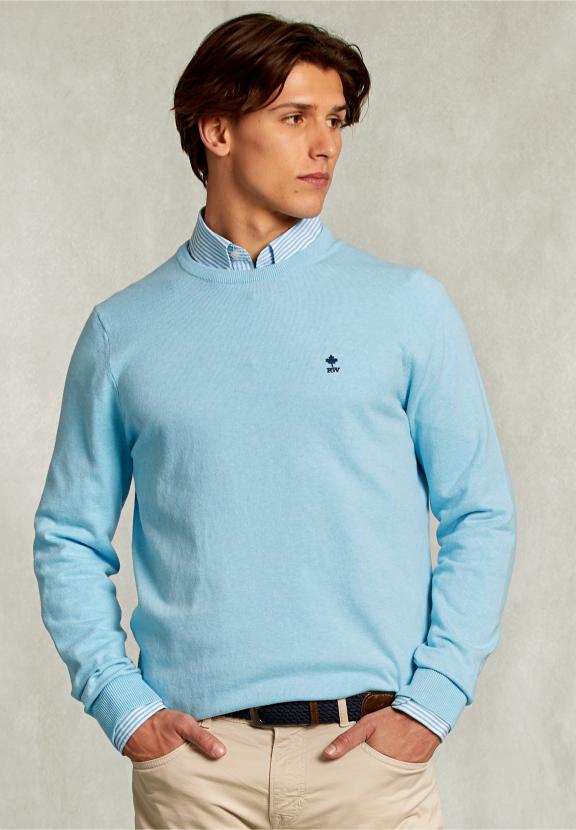 Normal Fit Basic Cotton Crew Neck Pullover Bora Bora Mix - Blauw