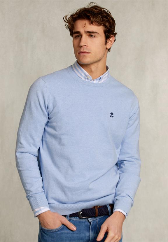 Normal Fit Basic Cotton Crew Neck Pullover Ice Queen Mix - Blauw