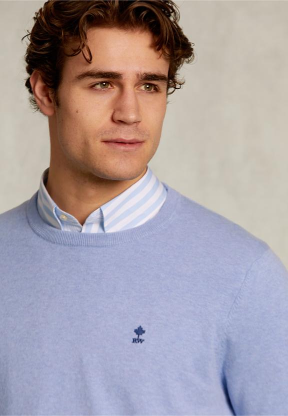 Normal Fit Basic Cotton Crew Neck Pullover Tropez Mix - Blauw