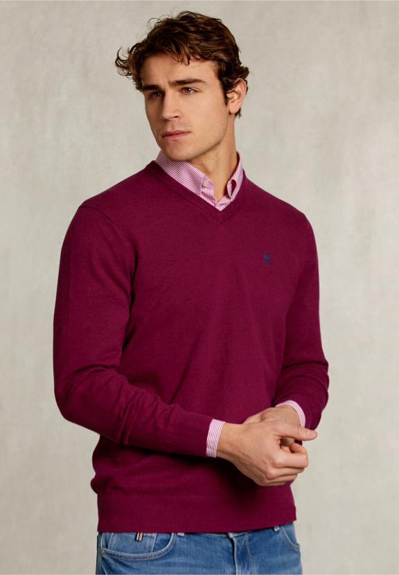 Normal Fit Basic Cotton V-Neck Pullover Cuberdon Mix - Paars