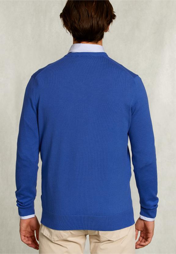 Normal Fit Basic Cotton V-Neck Pullover Delta - Blauw