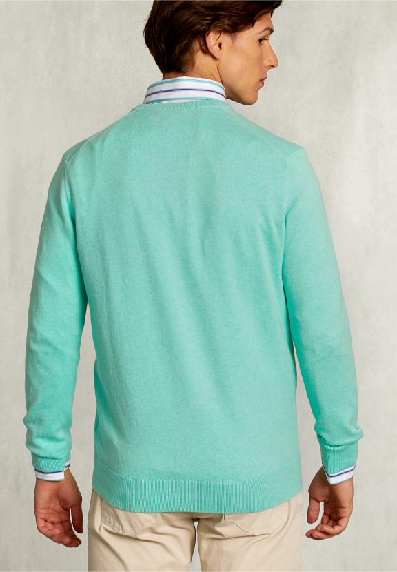 Normal Fit Basic Cotton V-Neck Pullover Gimlet Mix - Vert