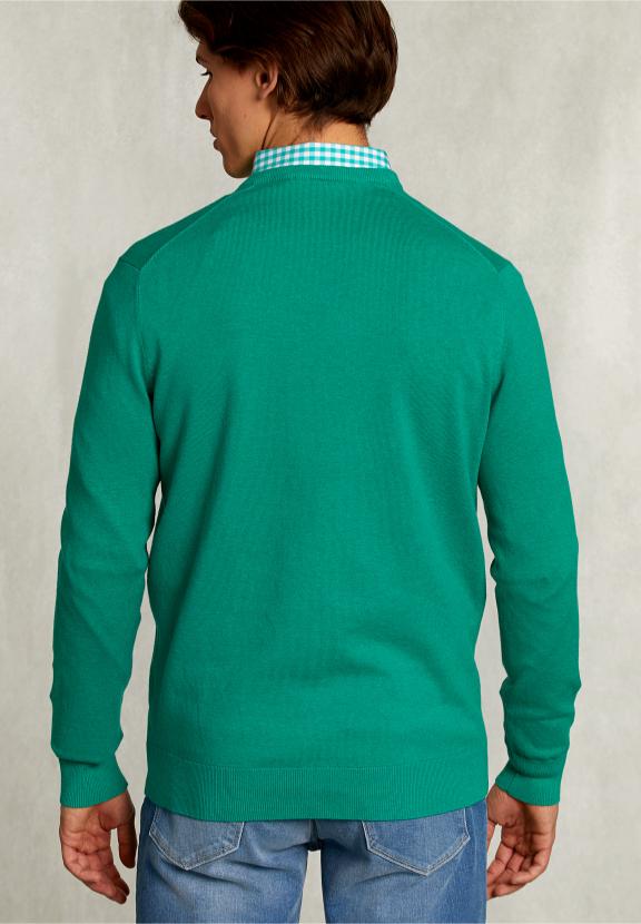 Normal Fit Basic Cotton V-Neck Pullover Green Twist Mix - Vert