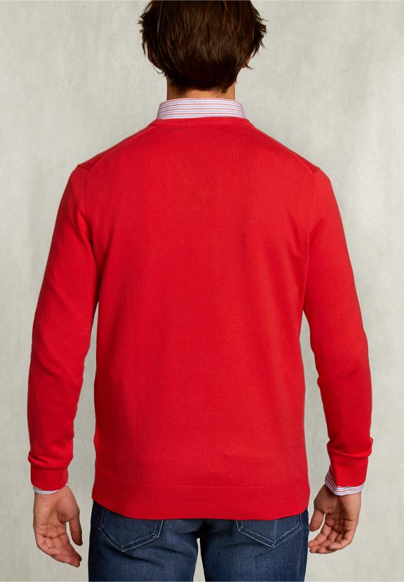 Normal Fit Basic Cotton V-Neck Pullover Pomegranate - Roze