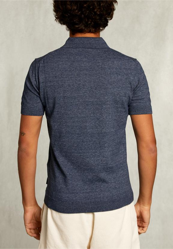 Custom Fit Pima Cotton Sweater Polo Collar Blue Moon Mix - Bleu
