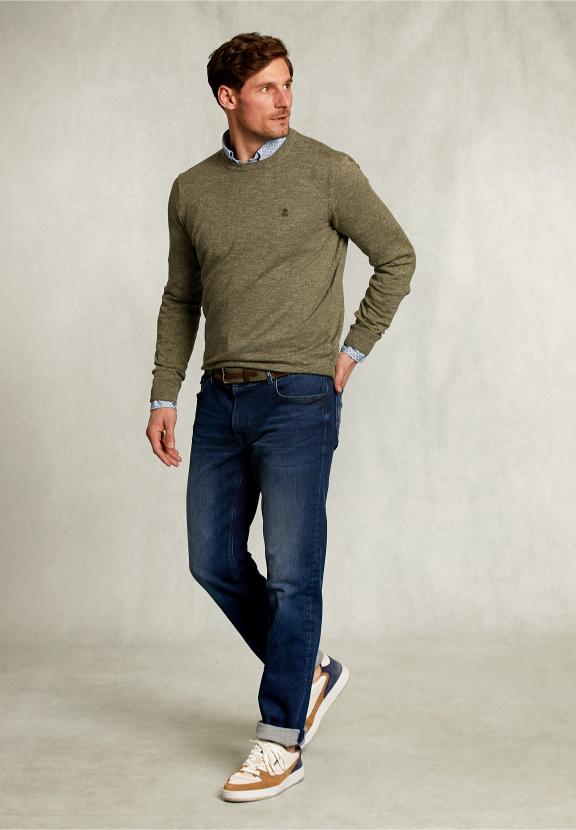 Custom Fit Cotton-Linen Sweater Savanna - Kaki
