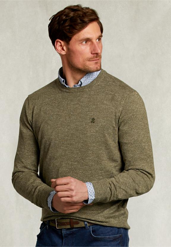 Custom Fit Cotton-Linen Sweater Savanna - Kaki