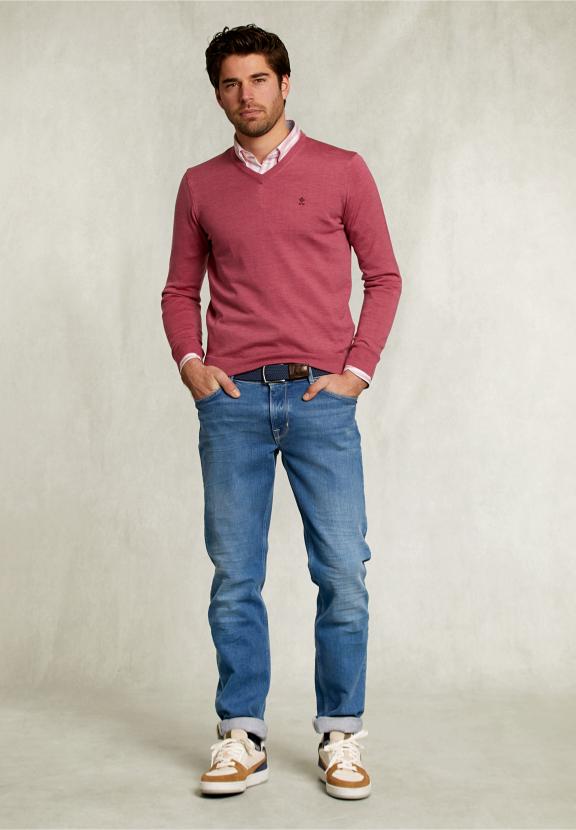 Custom Fit Merino V-Neck Pullover Amaranth Mix - Rose
