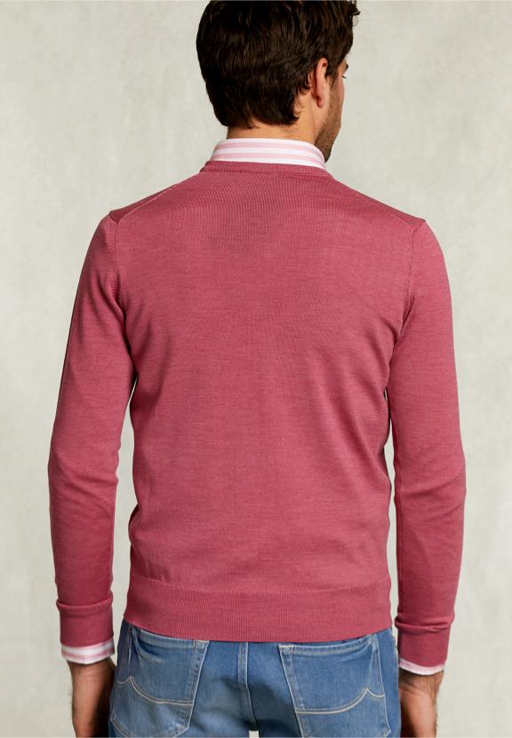 Custom Fit Merino V-Neck Pullover Amaranth Mix - Rose