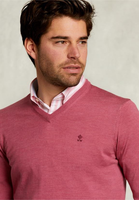 Custom Fit Merino V-Neck Pullover Amaranth Mix - Rose