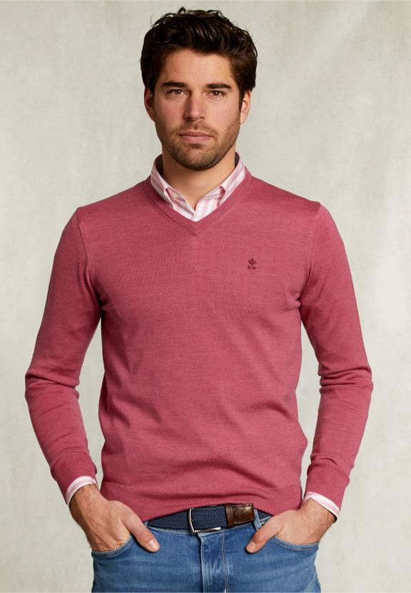 Custom Fit Merino V-Neck Pullover Amaranth Mix - Rose