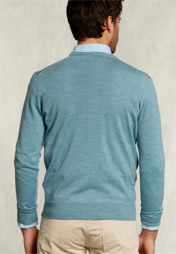 Custom Fit Merino V-Neck Pullover Dark Sisal Mix - Kaki
