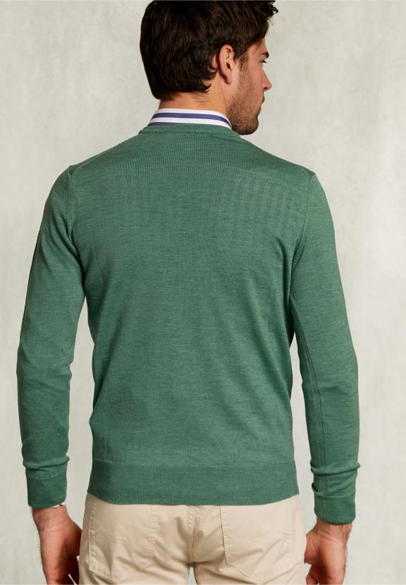 Custom Fit Merino V-Neck Pullover Equator Mix - Kaki