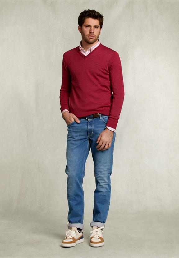 Custom Fit Merino V-Neck Pullover French Bonbon Mix - Rose