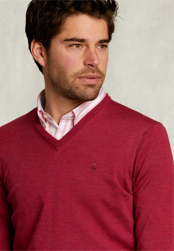 Custom Fit Merino V-Neck Pullover French Bonbon Mix - Rose