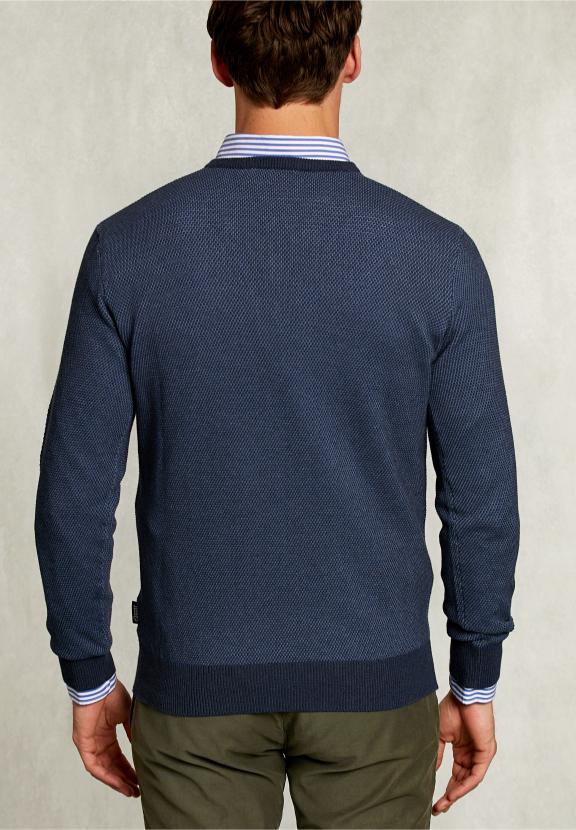 Custom Fit V-Neck Sweater Dark Mombasa Mix - Blauw