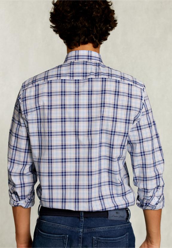 Custom Fit Checked Shirt - Bleu