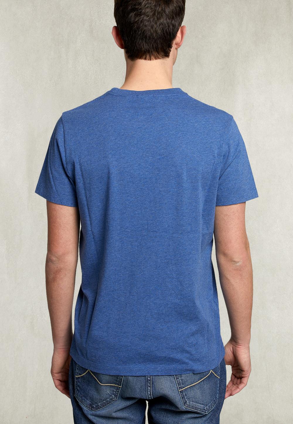 Custom Fit Pima Cotton T-Shirt With Pocket Denim Mix - Blauw