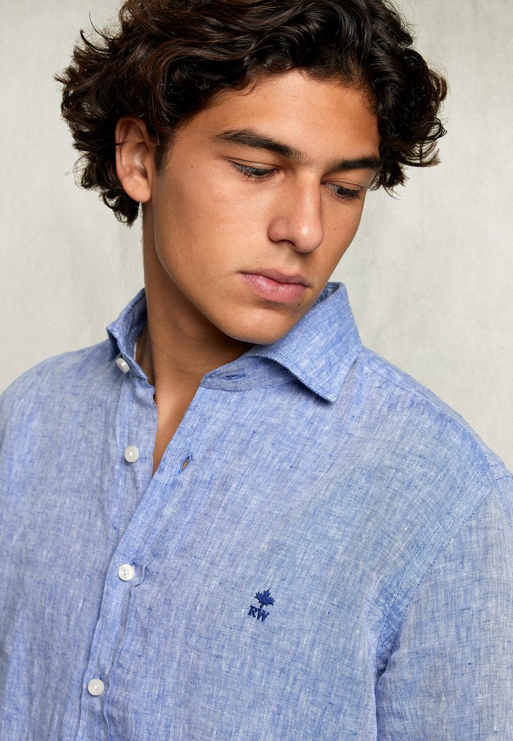 Custom Fit Linen Shirt Deep Blue - Bleu