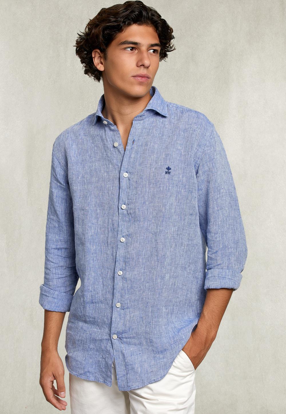 Custom Fit Linen Shirt Deep Blue - Bleu